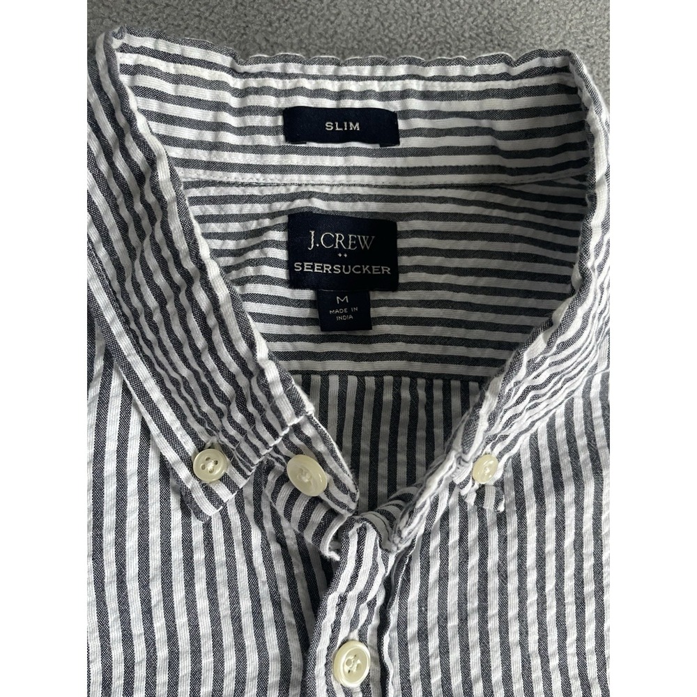 J Crew Shirt Mens Medium Seersucker Gray Striped Button Down  Long Sleeve - Picture 4 of 7